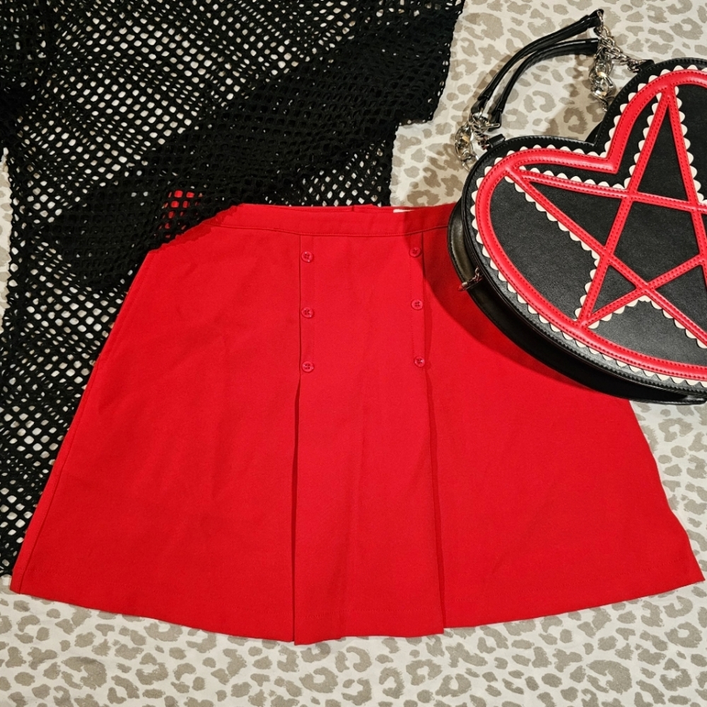 UNIF Pleated Cherry Red Mini Skirt, Size Large